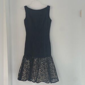 Vintage Black Lace Midi Dress Mermaid Hem with Bow and Slip